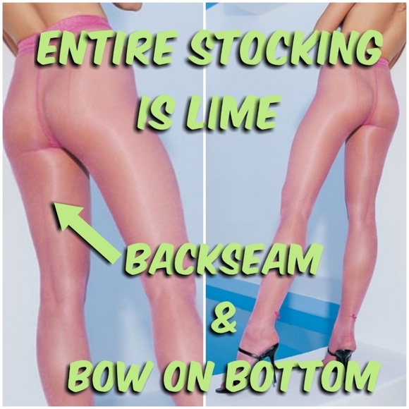 Y2K Lime Green Backseam Bow Stockings Pantyhose - Picture 2 of 4